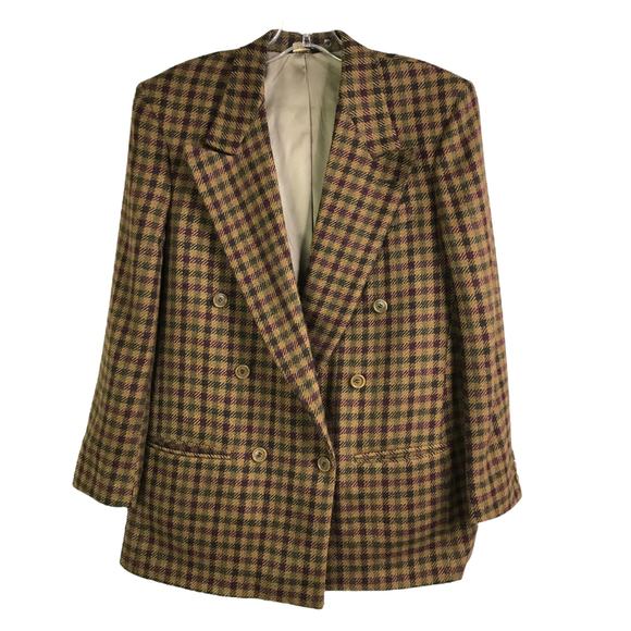 Allen Collins Blazer Womens 10 Brown Plaid Wool Old Money Vintage Quiet Luxury - Picture 1 of 9